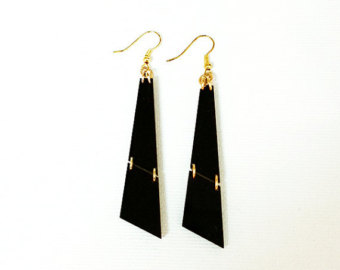 sale, black statement earrings, geometric earrings, unique earrings,  unusual jewelry, gold flywkia