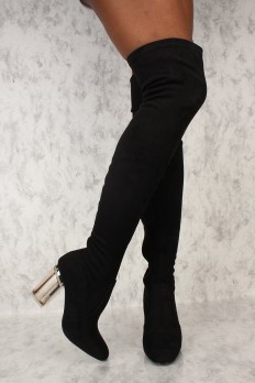 sexy boots sexy black round toe thigh high clear chunky heel boots faux suede vswwvud