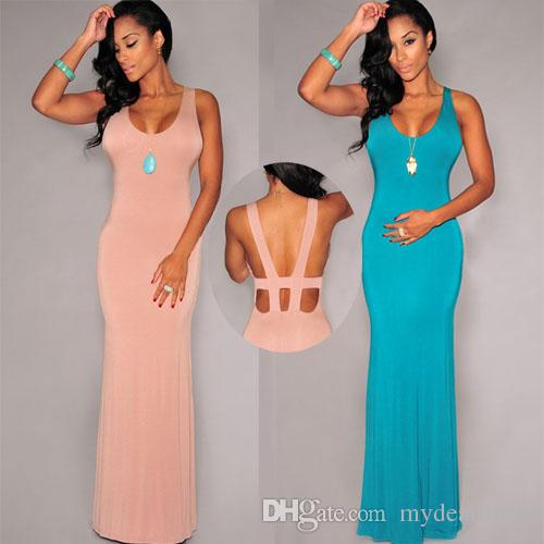 sexy maxi dresses women sexy backless tank maxi dresses long dress turquoise pink slim one  size tropical ynpwnku