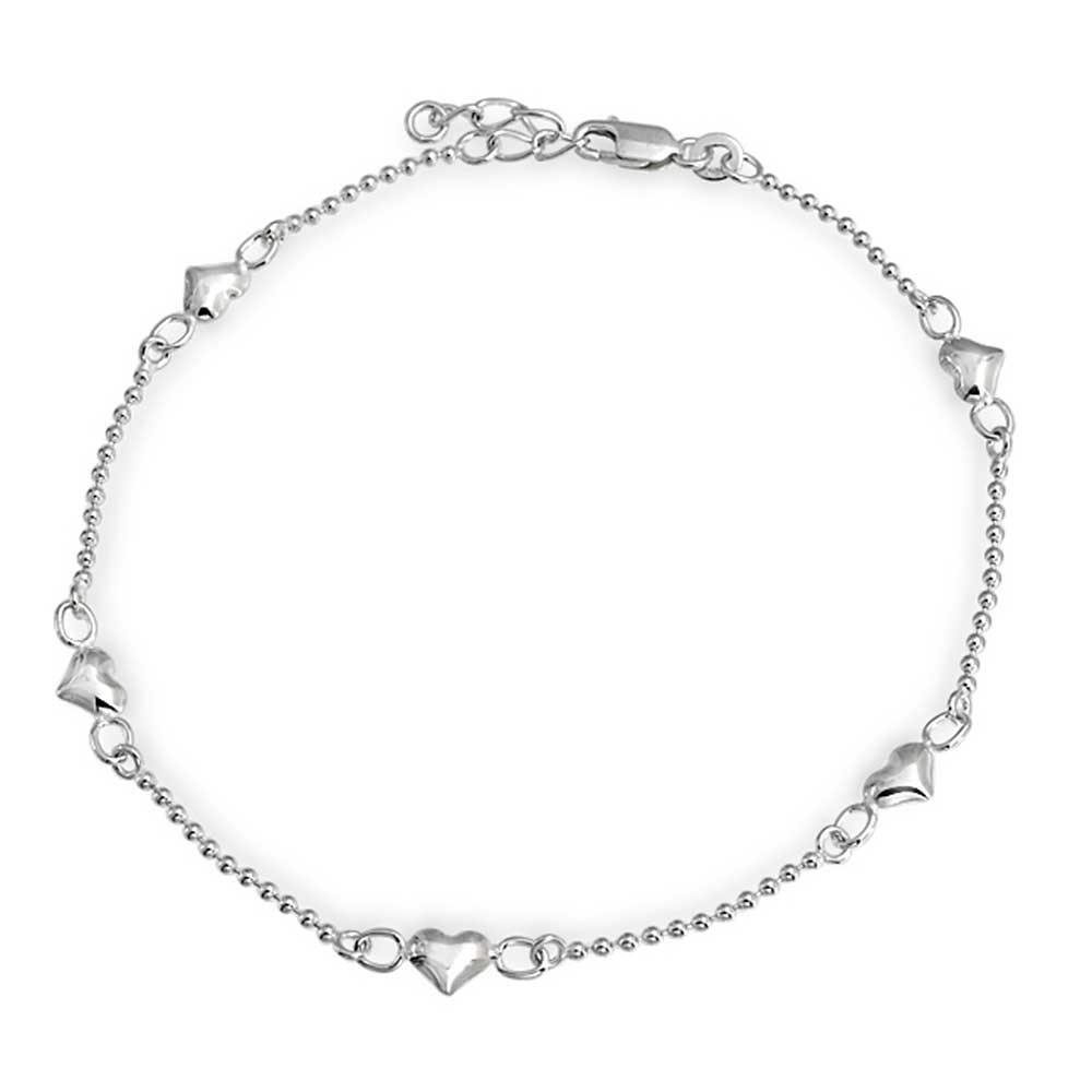 silver anklets bling jewelry small heart ball chain anklet ankle bracelet 925 silver 9in czwqbti