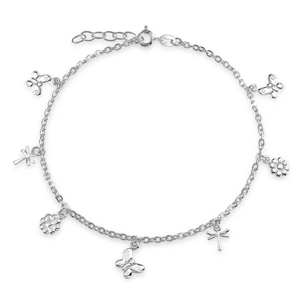 Silver anklets for Charm bling jewelry butterfly sterling silver flower dragonfly charm anklet 9in cfmflbj