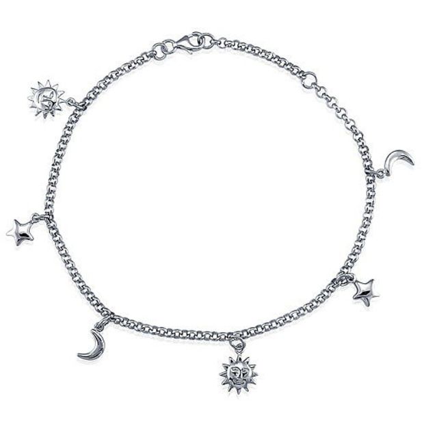 Silver anklets for Charm sterling silver anklet ankle bracelet with sun moon stars charms #a024 guottpw