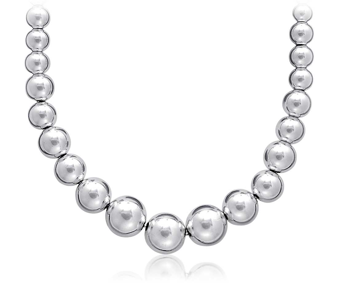silver bead necklace graduated bead necklace in sterling silver (4-10mm) kxhcgkl