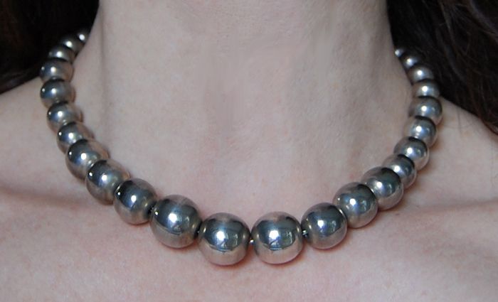 silver bead necklace vintage mexican sterling beads (necklace / choker) - large silver beads ssxliae