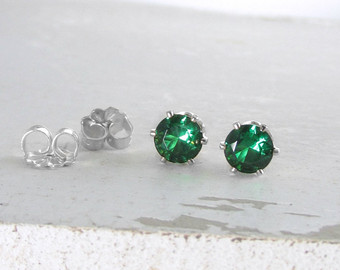 silver stud earrings silver emerald stud earrings emerald earrings may  birthstone jewelry green emerald koocwhq