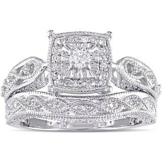 silver wedding rings miadora sterling silver 1/5ct tdw diamond milgrain bridal ring set ohjbnci