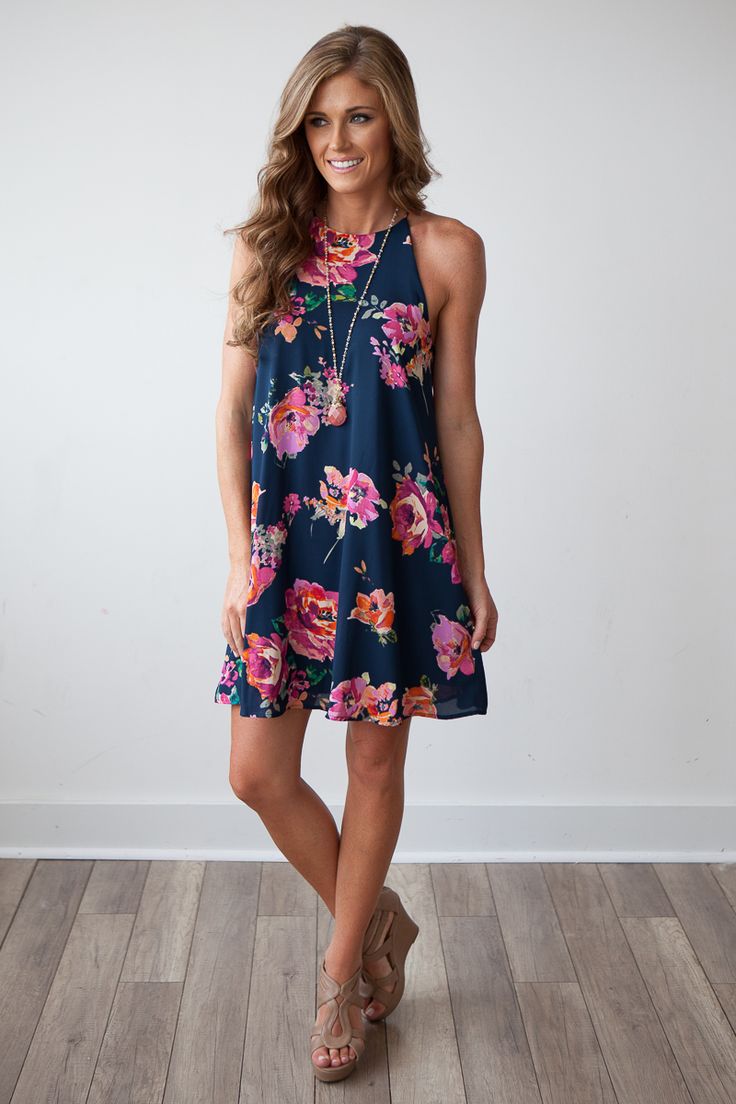 summer dress bloom where you are planted navy and floral print shift dress - magnolia  boutique bmfqxmx