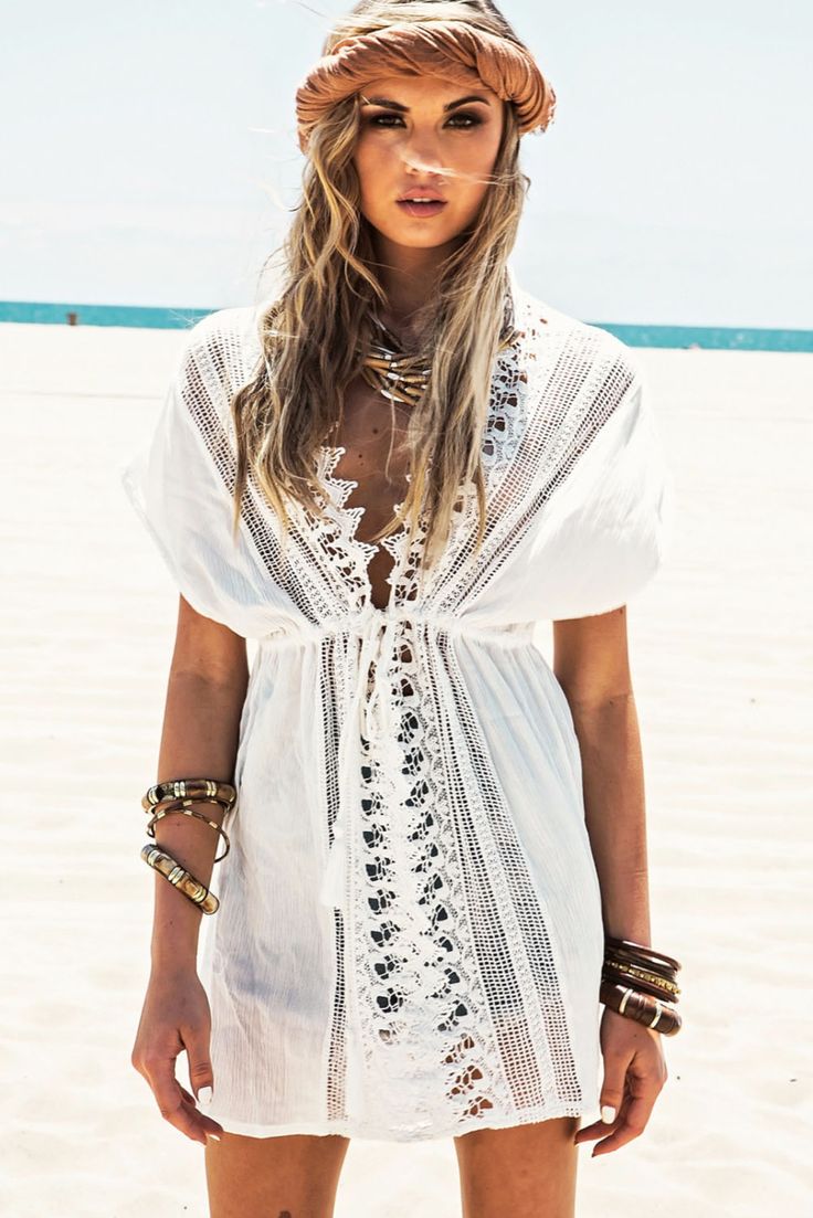 swimsuit coverups white short sleeve v neck cotton beach caftans, lace crochet tunic beach cover  ups, wylymcs