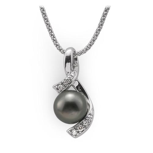 tahitian black pearl necklace with diamonds in 14k white gold (10-11mm) HMXUCQC