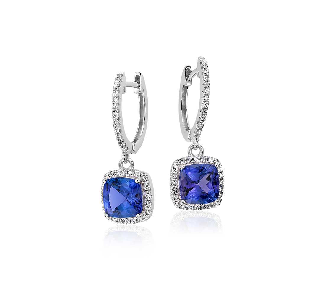 tanzanite earrings cushion tanzanite and diamond drop earrings in 14k white gold (6x6mm) qtkjtwh
