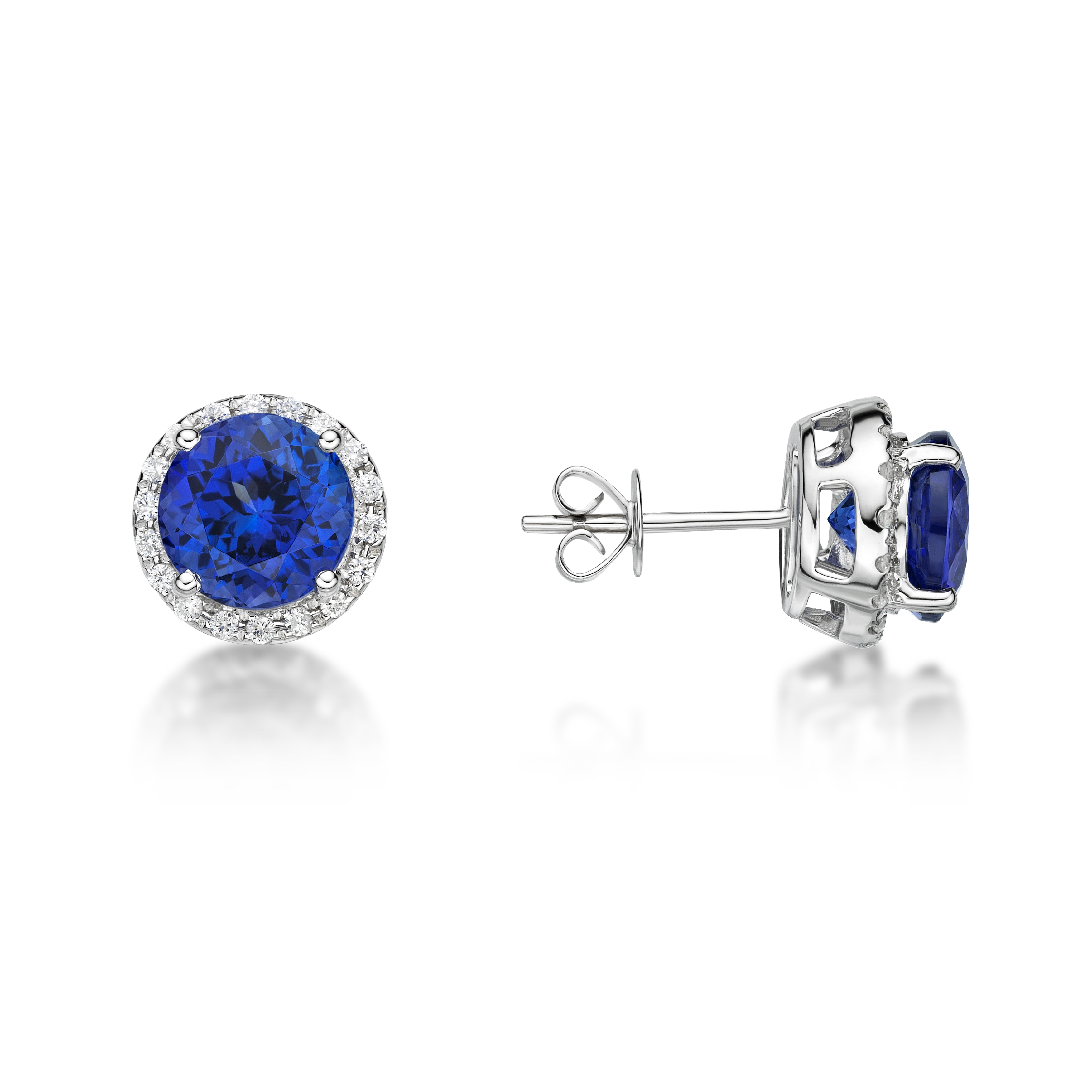 tanzanite earrings premium round tanzanite u0026 diamond halo stud earrings stwlccn