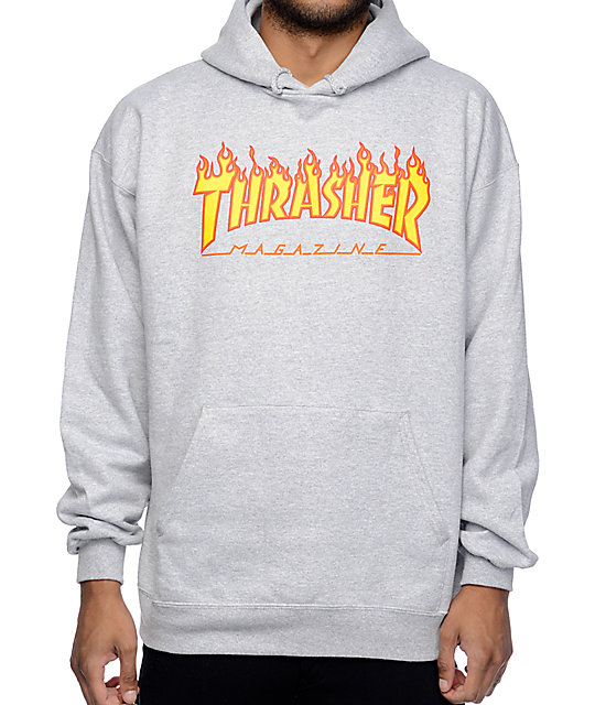 thrasher flame logo grey hoodie tljgfhv