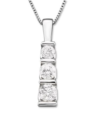 three-stone diamond pendant necklace in 14k white gold (1/2 ct. bakhpoo