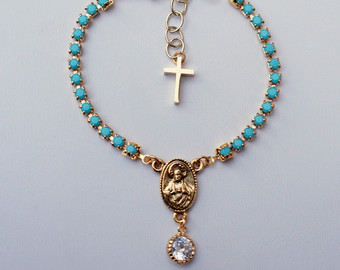 turquoise and vintage crystal rosary bracelet jhpvnhp