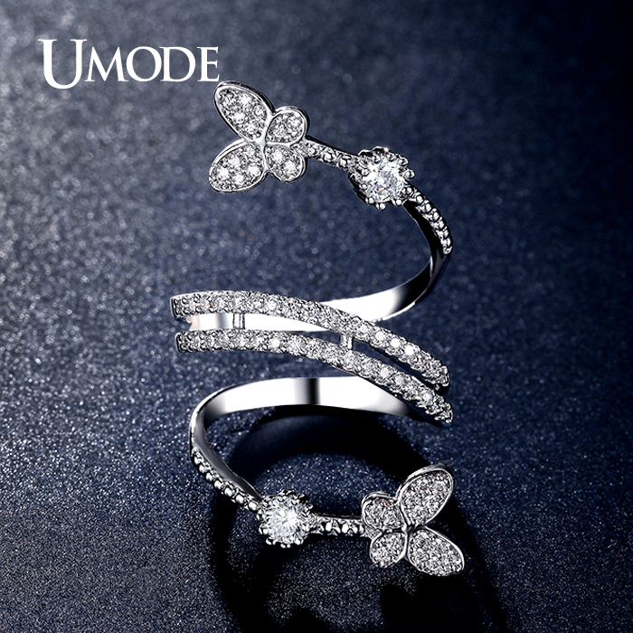 umode double butterflies shaped 0.25ct simulated diamond unique rings white  gold plated jewelry for hlqwvyb
