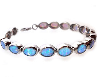 vibrant blue opal bracelet, handmade in 925 silver with aaa cultured opals qashfzw