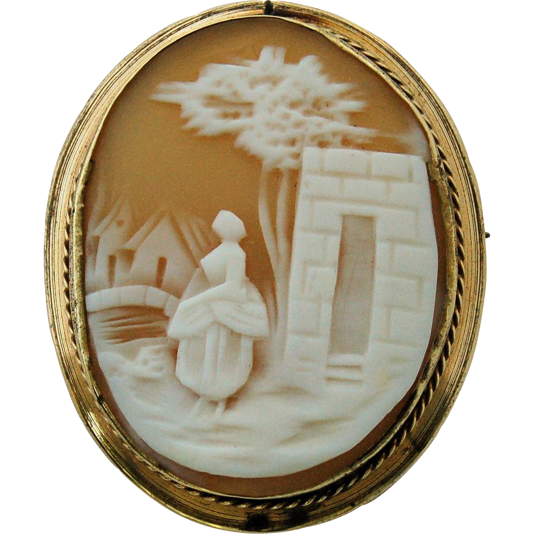 victorian carved shell cameo brooch pin gold filled frame xmtwoya