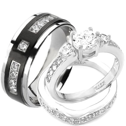 wedding ring sets amazon.com: wedding rings set his and hers titanium u0026 stainless steel  engagement bridal rings uiyfgnq