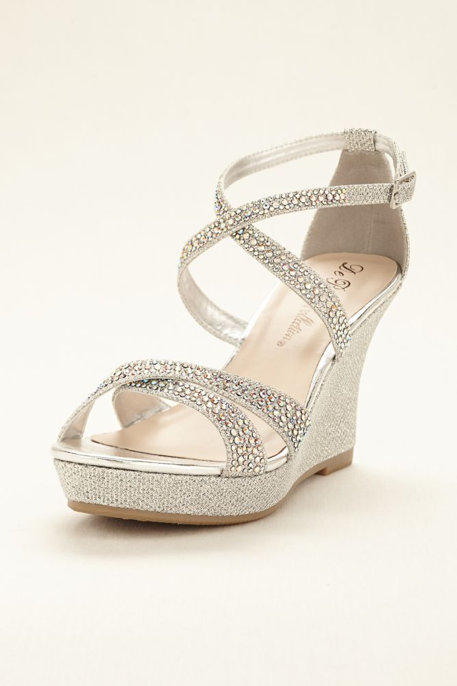 wedding shoes wedges crystal cross strap wedge wedding u0026 bridesmaid sandal - silver, 5.5 womenu0027s nsqvtgb