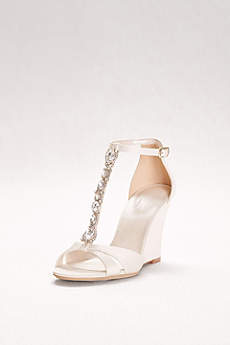 wedge wedding shoes davidu0027s bridal ivory wedge shoes (crystal t-strap satin wedges) twkibfz