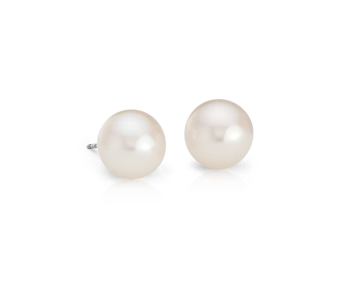 white earrings freshwater cultured pearl stud earrings in 14k white gold (9mm) mpecjzo