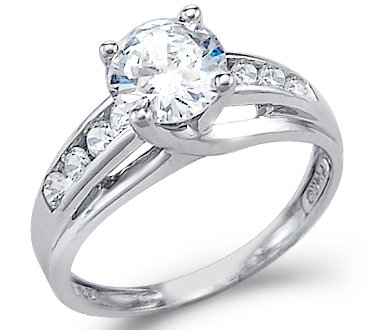 white gold rings size- 10 - solid 14k white gold solitaire round cz cubic zirconia  engagement ring fknxgry