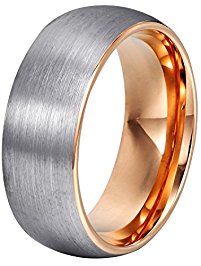 will queen domed matte tungsten wedding bands, rose gold interior  anniversary rings for men xybivnw
