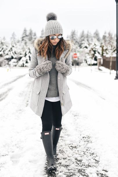 winter outfits coat: crystalin marie blogger leggings shoes hat beanie gloves winter  outfits grey wellies grey iimpvbw