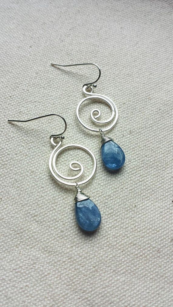 wire earrings blue kyanite silver swirl wire wrapped earrings by blackwoodarts etsy  jwewlry fvjgzen