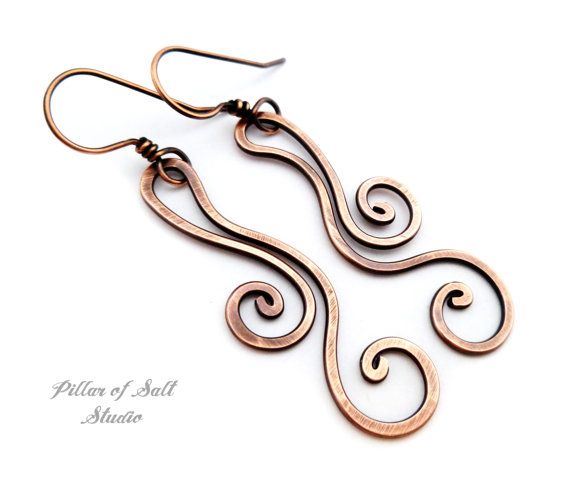 wire earrings solid copper earrings / wire wrapped earrings / wire wrapped jewelry  handmade / wire yngvvyo