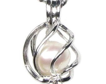 wish pearl pendant, 925 sterling silver cage fresh water pearl necklace,  natural white pearl cpjngvw