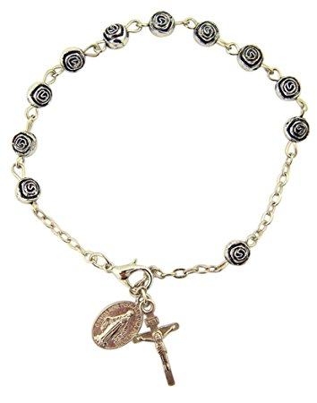 womens or girls, religous u0026 inspirational catholic rosebud rosary bracelet,  antique silver plate 6 gjylcww