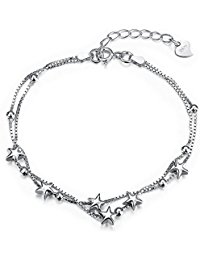 womens silver bracelets sterling silver charm bracelet adjustable bff jewellery gift for women  beads and stars double tezcnly