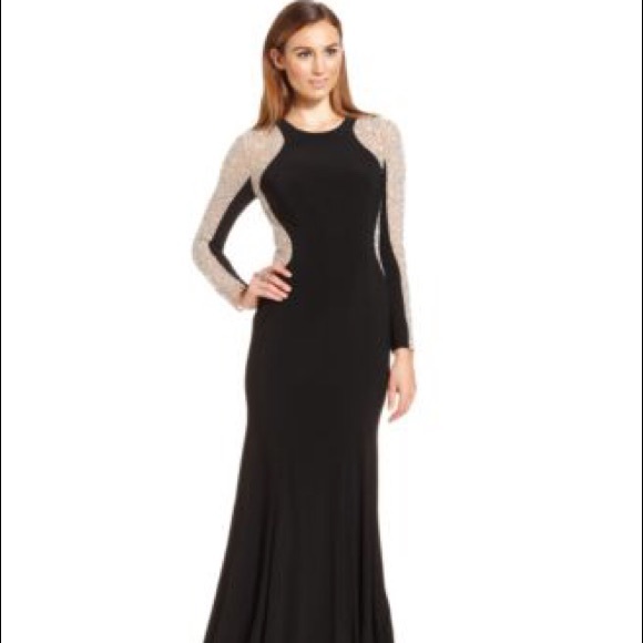 xscape dresses xscape long sleeve studded colorblock gown size 4 dvvabox