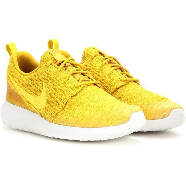 yellow shoes nike nike roshe one flyknit sneakers ($145) ❤ liked on polyvore featuring  shoes, vmwdefq