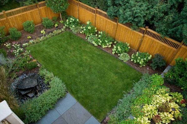 simple small backyard design with grass | Small yard landscaping .