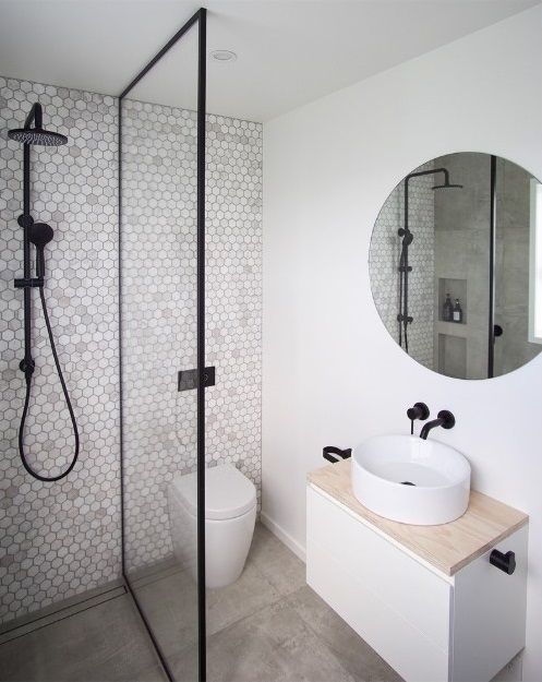 Penny Tile Feature Wall | Small bathroom renovations, Modern small .