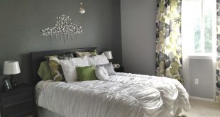 Grey walls for the bedroom. Love the dark grey accent wall with .