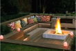 built-in deck seating with fire pit #Bench #BuiltIn #Deck #designs .