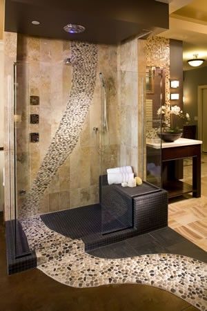 A river of pebble stones in this shower can be a unique expression .
