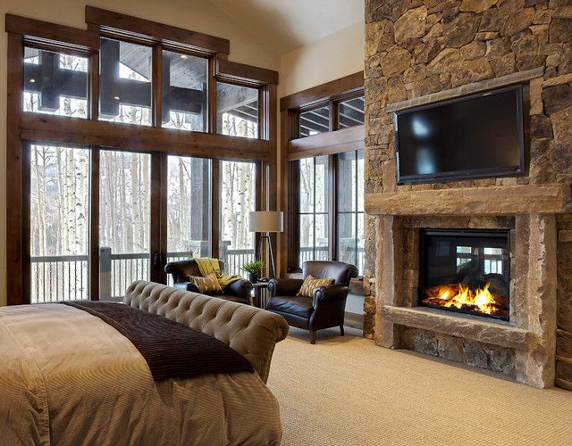 20 Beautiful Bedrooms With Stone Fireplace Designs | Dream master .