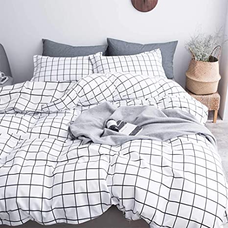 Amazon.com: NANKO Queen Duvet Cover Set Grid, 90x90 Soft Bedding .