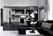 Elegant black and white interior design with comfortable atmosphe