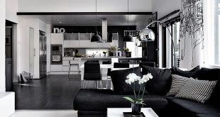 Elegant black and white interior design with comfortable atmosphe