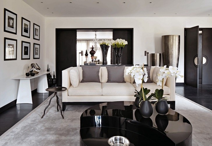 Modern black and white living room interiors – stylish design ide
