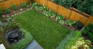 simple small backyard design with grass | Small yard landscaping .