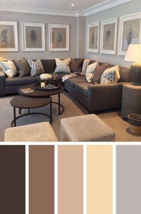 Calm Brown Grey Living Room Color Scheme Ideas #brownlivingroom .