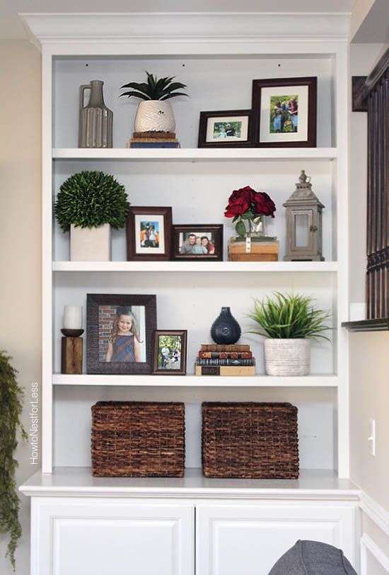 Styled Family Room Bookshelves | Shelf decor living room, Room .