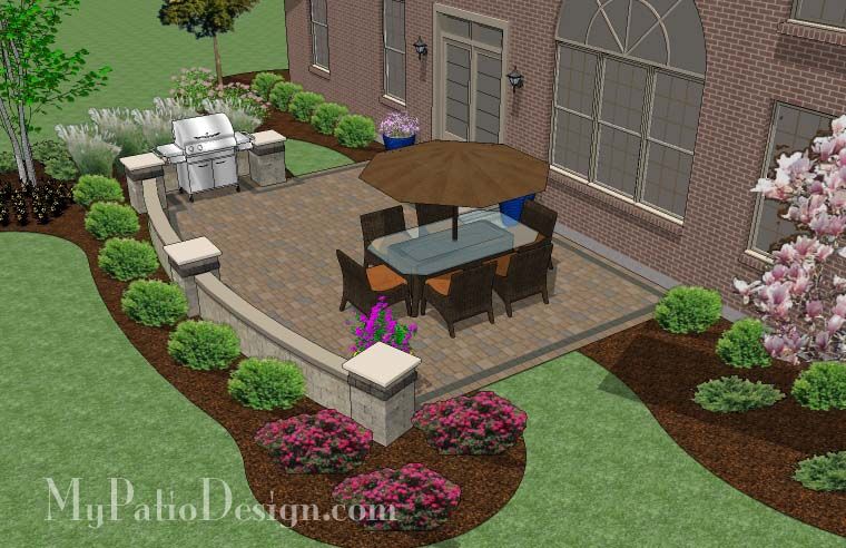 480 sq. ft. - Backyard Patio Design with Grill Station and Seating .