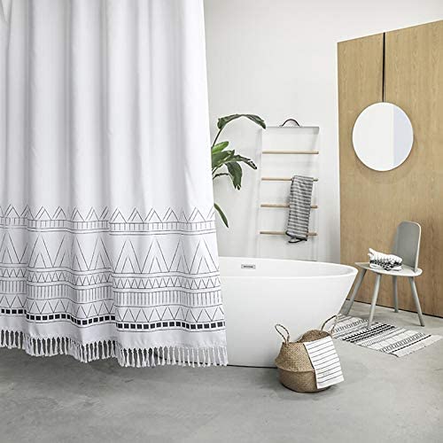 YoKii Tassel Fabric Shower Curtain, 84 Inch Extra Long Boho .